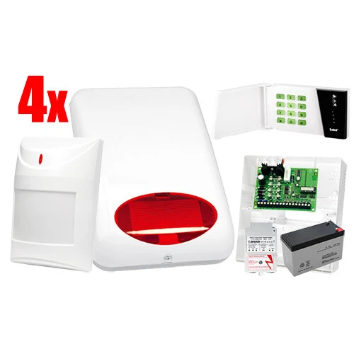 System alarmowy SATEL: Centrala CA-4 VP, Manipulator CA-4 VKLED, 4 x Czujka AQUA Plus, Sygnalizator SPL-5010 R, Akcesoria