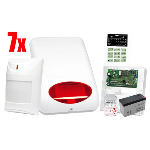 System alarmowy SATEL: Centrala CA-10 P, Manipulator CA-10 KLED-S, 7 x Czujka AQUA Plus, Sygnalizator SPL-5010 R, Akcesoria