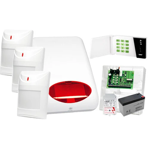 System alarmowy SATEL: Centrala CA-4 VP, Manipulator CA-4 VKLED, 3 x Czujka AQUA Plus, Sygnalizator SPL-5010 R, Akcesoria