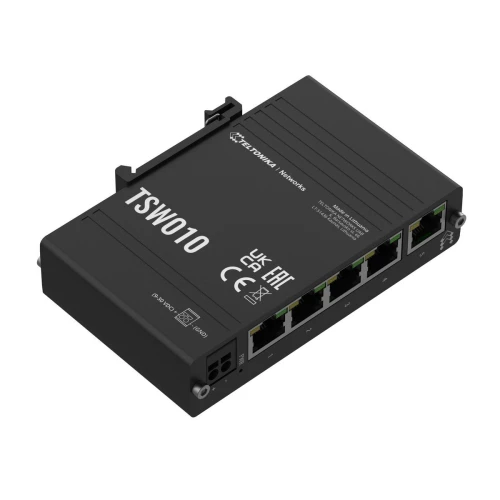 Teltonika TSW010 | Switch | 5x RJ45 100Mb/s, Passive PoE, IP30, DIN