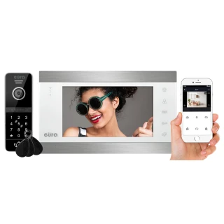 Wideodomofon Eura VDP-00C5 Biały, 2 wejścia, WiFi,  Aplikacja, Czytnik