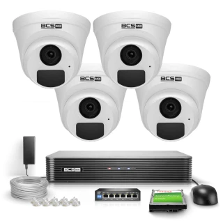 Zestaw monitoring 4x Kamera BCS-B-EIP12FR3(2.0) Full HD IR 30m Audio PoE Dysk 1TB