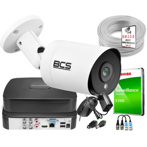 1x BCS-TQ4503IR3-B Rejestrator BCS-L-SXVR0401-4KE-III Dysk 1TB Monitoring po skrętce 