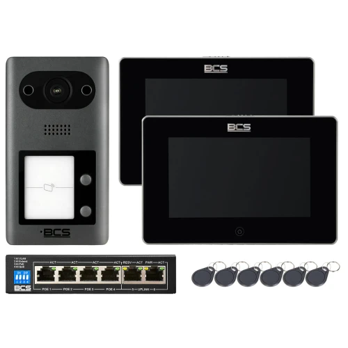 2-rodzinny Zestaw wideodomofon IP BCS-PAN2401G-S 2x Monitor 7" BCS-MON7300B-S + 6 breloki 