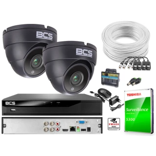 Monitoring do samodzielnego montażu - zestaw: 2 kamery BCS-BCS-DMQE2200IR3-G 2MPx, rejestrator BCS-L-XVR0401-VI 5MPx lite, dysk 1TB, skrętka