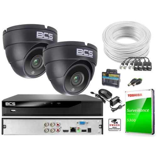 Monitoring do samodzielnego montażu - zestaw: 2 kamer BCS-DMQE2200IR3-G 2MPx, rejestrator BCS-L-XVR0401-VI 5MPx lite, dysk 1TB, skrętka