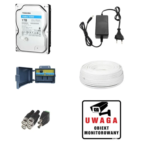 Zestaw do monitoringu obory, placu, podwórka Hikvision Hiwatch Turbo HD, AHD, CVI HWD-6104MH-G2, 3 x HWT-B140-P, 1TB, Akcesoria