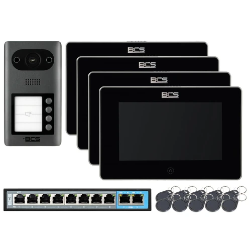 4-rodzinny Zestaw wideodomofon IP BCS-PAN4401G-S 4x Monitor 7" BCS-MON7300B-S + 10x brelok 