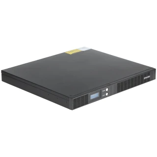 Zasilacz UPS PowerWalker VI 1000R1U o mocy 1000 VA, w czarnej obudowie typu rack. Posiada wyświetlacz LCD oraz przyciski na przednim panelu.