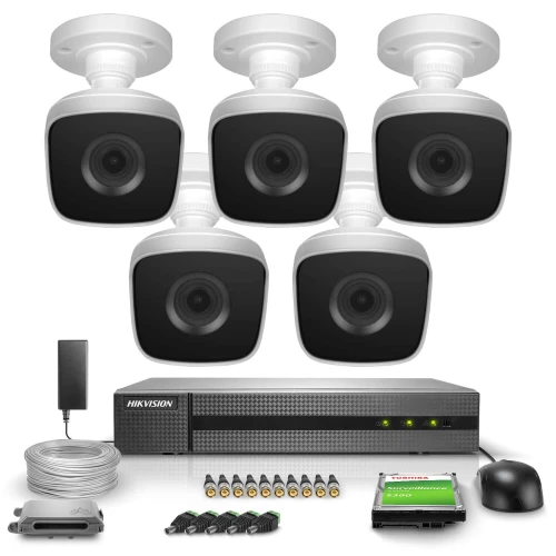 5 kamerowy zestaw do monitoringu Hikvision rejestrator DVR-8CH-2MP, 5 x HWT-B120-M, 1TB, Akcesoria