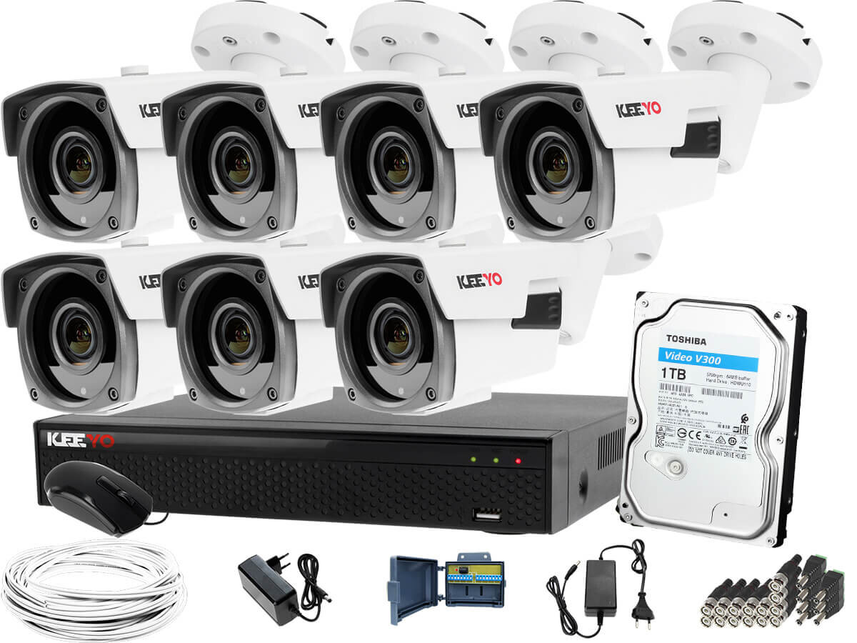 Zestaw do monitoringu: Rejestrator LV-XVR84S, 7x Kamera LV-AL60HVTW-S, 1TB, akces