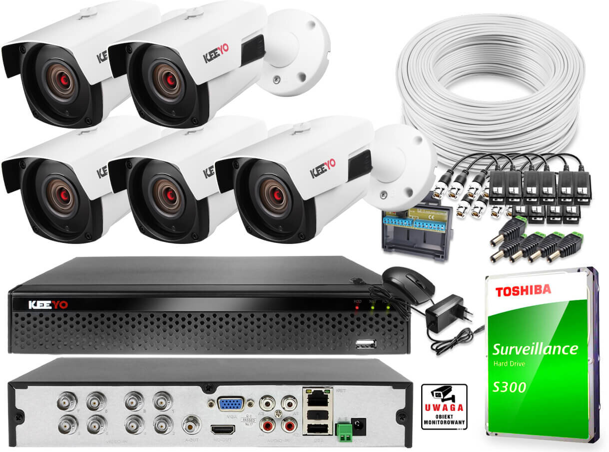 Zestaw do monitoringu: Rejestrator LV-XVR84S, 5x Kamera LV-AL60HVTW-S, 1TB, akces
