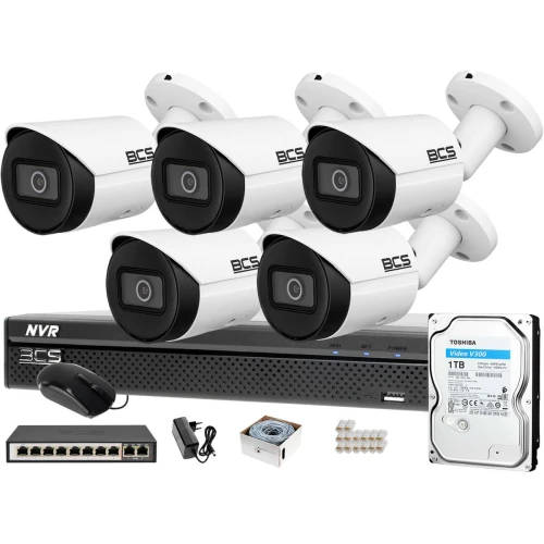 5x Kamera cyfrowa BCS-TIP3501IR-E-V Rejestrator BCS-NVR0801X5ME-II 1TB Monitoring IP sieciowy 