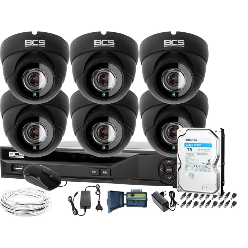 6x BCS-DMQ4503IR3-G BCS-L-XVR0801-4KE-IV 1TB Zestaw do monitoringu 6 kamerowy