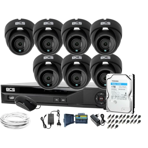 7 kamer monitoringu BCS BCS-DMQE2500IR3-G + Rejestrator BCS-XVR08014KE-II 1TB