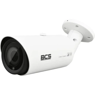 Biała kamera monitoringu BCS z cylindrycznym korpusem i obiektywem na przodzie. Kamera posiada logo BCS oraz oznaczenia "Color Camera" na boku.