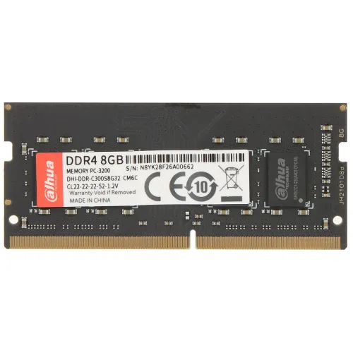 Zdjęcie przedstawia moduł pamięci RAM DDR4 o pojemności 8GB z oznaczeniami producenta Dahua. Na etykiecie widoczne są specyfikacje techniczne, takie jak częstotliwość PC-3200 i napięcie 1.2V.