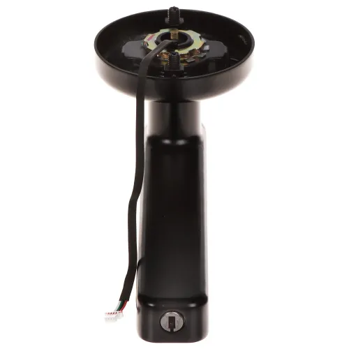 Czarny uchwyt z przewodem i metalowymi elementami montażowymi na górze. Na dole znajduje się otwór na klucz.