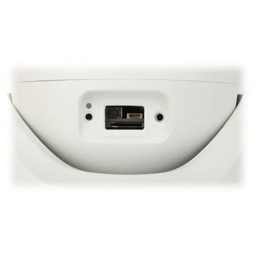 Zbliżenie na biały panel z dwoma portami USB i dwoma otworami montażowymi. Panel ma gładką powierzchnię i zaokrąglone krawędzie.