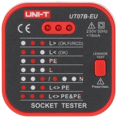 Tester gniazd sieciowych z funkcją sprawdzania RCD UT-07B-EU UNI-T
