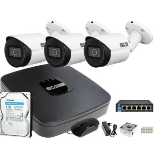 BCS-L-SNVR0401-4KE 3 Kamery tubowe nocne BCS-TIP3501IR-E-V 1TB Zestaw monitoringu IP do samodzielnego montażu