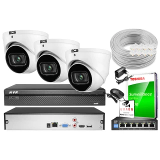 BCS-L-NVR0401-4KE 3 Kamery Starlight BCS-DMIP1401IR-E-V 1TB Zestaw monitoringu do samodzielnego montażu System IP