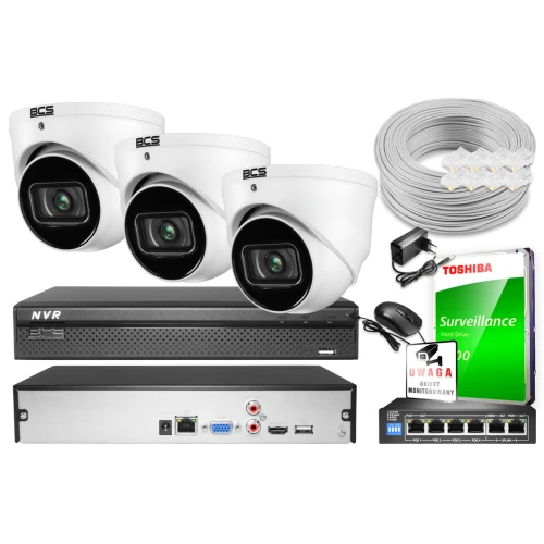 BCS-L-NVR0401-4KE 3 Kamery Starlight BCS-L-EIP14FSR3-AI1 1TB Zestaw monitoringu do samodzielnego montażu System IP