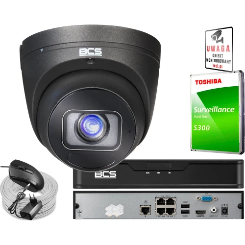Zestaw wandaloodporny do monitoringu z kamerą kopułkową 4 Mpx BCS-P-EIP54VSR4-AI1-G i akcesoriami