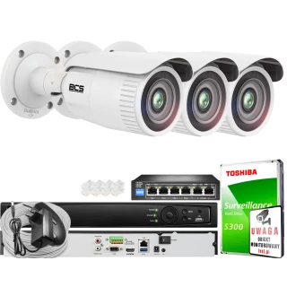 Oferta monitoringu 3x kamera 5 MPx BCS-V-TIP45VSR5 IR 50m, Motozoom, Starlight