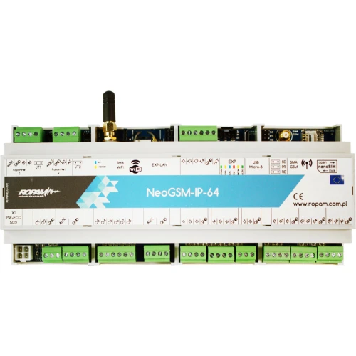 Centrala alarmowa Ropam NeoGSM-IP-64-D12M z modułem GSM i WiFi, obudowa DIN