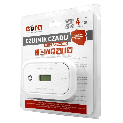 CZUJNIK CZADU "EURA" CD-72A2v4300 - DC 3V (2x LR6), LCD, 4 lata gwarancji, test 300 ppm, A21A471