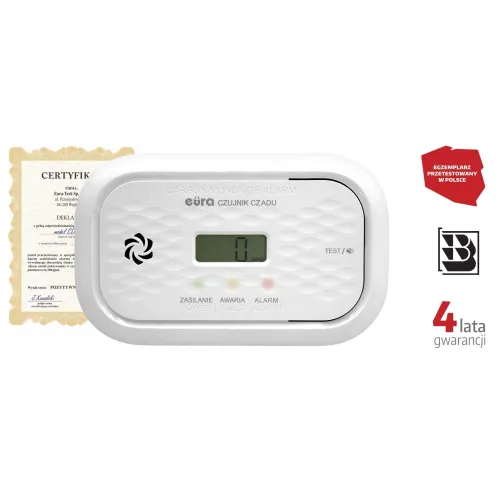 Czujnik czadu EURA CD-72A2v4300/B certyfikat CNBOP-PiB, DC 3V (2x LR6), LCD