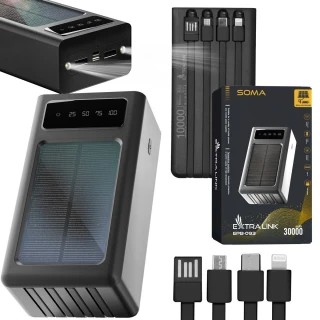 Extralink EPB-093 30000mAh Czarny | Powerbank | Solar Power bank, USB-C