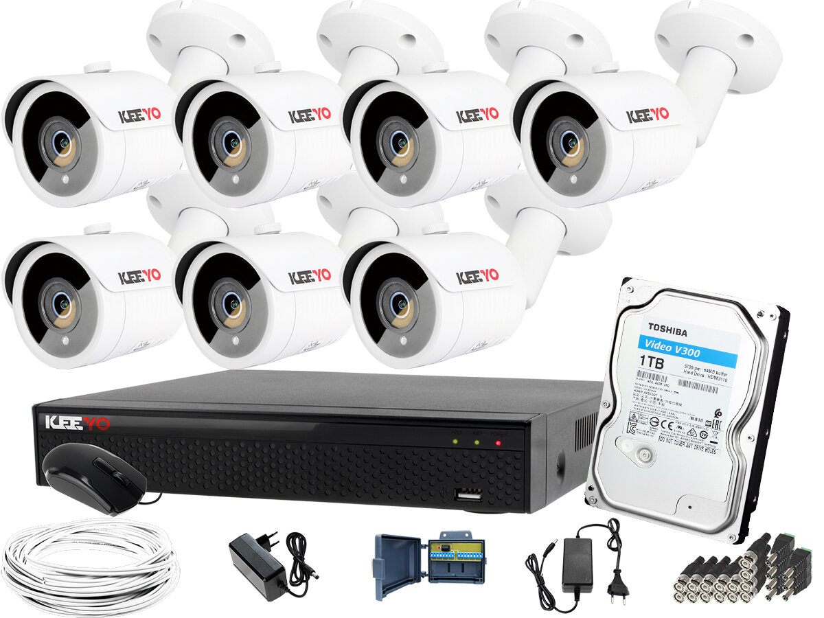 Zestaw: Zestaw do monitoringu: Rejestrator LV-XVR84S, 7x Kamera LV-AL30HTW-S, 500GB, akces