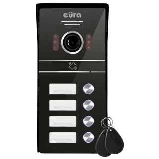 Kaseta zewnętrzna wideodomofonu EURA VDA-64C5 - czterorodzinna, czarna, kamera 1080p