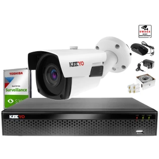 Keeyo IP Zestaw do monitoringu 5MPx H265+ IR 60m Motozoom 1 x Tubowa kamera 1TB