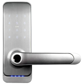 Klamka z kontrolerem dostępu EURA ELH-01H4 - srebrna, szyfrator, czytnik Mifare 13,56 MHz, czytnik biometryczny, IP55, App TTLock/ TTHotel