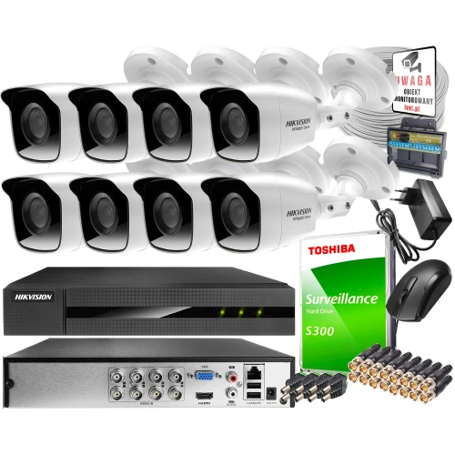 Kompletny zestaw do monitoringu apteki, magazynu Hikvision Hiwatch Turbo HD, AHD, CVI rejestrator 8 kanałowy, 8 x HWT-B140-M, 1TB, Akcesoria
