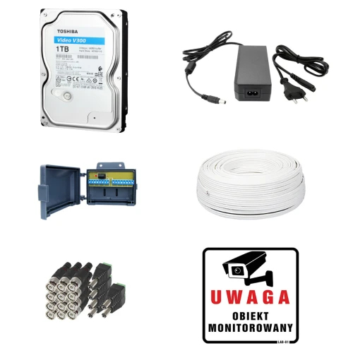 Kompletny zestaw do monitoringu firmy, parkingu Hikvision Hiwatch Turbo HD, AHD, CVI rejestrator 8 kanałowy, 6 x HWT-B140-M, 1TB, Akcesoria