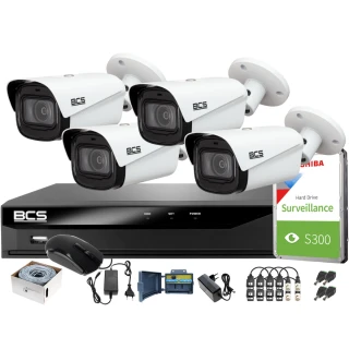 Monitoring Full HD zestaw do firmy domu BCS Rejestrator cyfrowy hybrydowy BCS-XVR0401-V 4x Kamer BCS-TA42VR6 Akcesoria