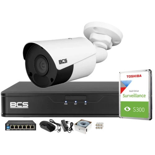 Monitoring 4K zestaw do firmy domu BCS Rejestrator IP BCS-P-NVR0401-4K-E 1x Kamera BCS-P-418RW Akcesoria