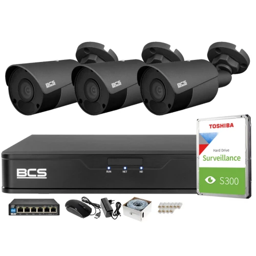 Monitoring 4K zestaw do firmy domu BCS Rejestrator IP BCS-P-NVR0401-4K-E 3x Kamer BCS-P-418RW-G Akcesoria