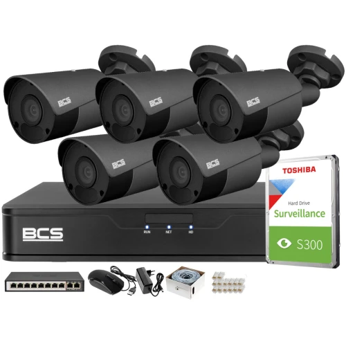 Monitoring 4K zestaw do firmy domu BCS Rejestrator IP BCS-P-NVR0801-4K-E 5x Kamer BCS-P-418RW-G Akcesoria