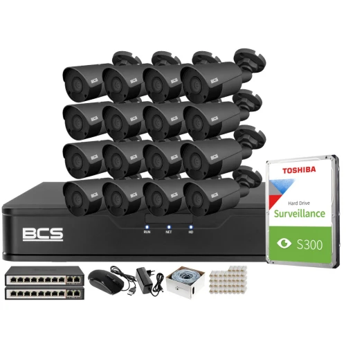 Monitoring 4K zestaw do firmy domu BCS Rejestrator IP BCS-P-NVR1601-4K-E 16x Kamer BCS-P-418RW-G Akcesoria