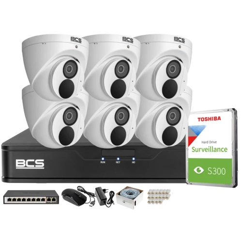 Monitoring 4K zestaw do firmy domu BCS Rejestrator IP BCS-P-NVR0801-4K-E 6x Kamer BCS-P-EIP28FWR3-Ai1 Akcesoria