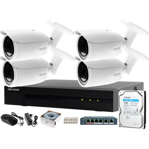 Monitoring CCTV dla firm, biur, domów Hikvision Hiwatch Rejestrator IP HWN-4104MH + 4x Kamera FullHD HWI-B640H-V + Akcesoria