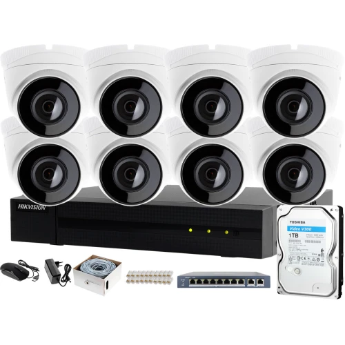 Monitoring CCTV dla firm i domu Hikvision Hiwatch Rejestrator IP HWN-4108MH + 8x Kamera FullHD HWI-T220H + Akcesoria