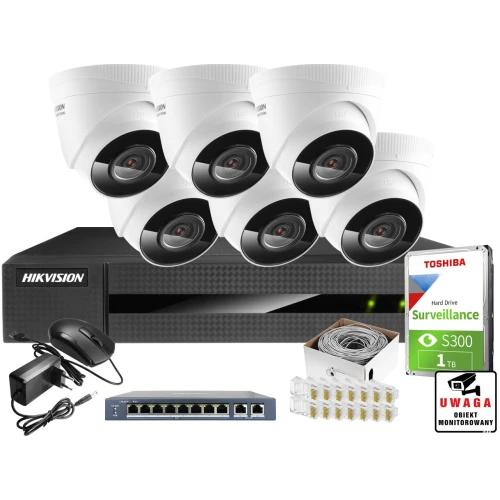 Monitoring CCTV dla firm i domu Hikvision Hiwatch Rejestrator IP HWN-4108MH + 6x Kamera FullHD HWI-T220H + Akcesoria
