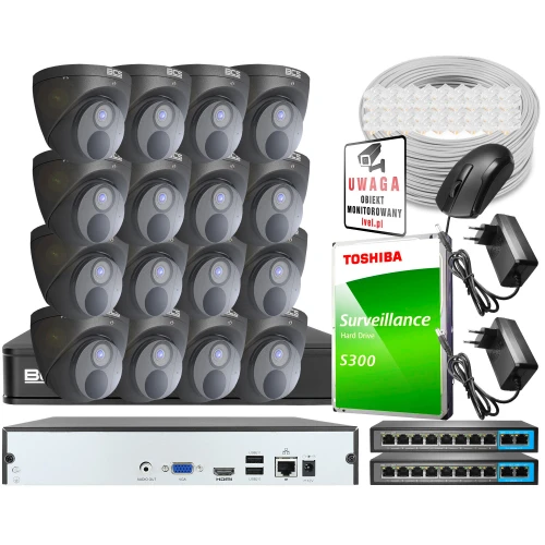 BCS monitoring 16 kamer 4 Mpx CMOS Starlight, szeroki kąt, 2K funkcje inteligentne, mikrofon
