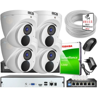 Dozór obiektu, posesji, system monitoringu BCS 4 kamer 2Mpx Full HD, audio, funkcje inteligentne 